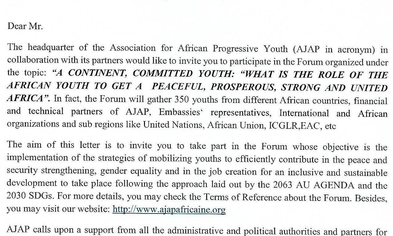 Request  for help to attend  youth panafrican youth forum 