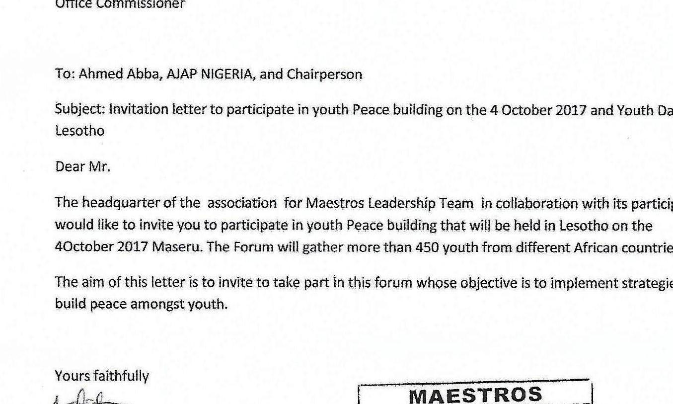 Request for help to attend Lesotho youth day