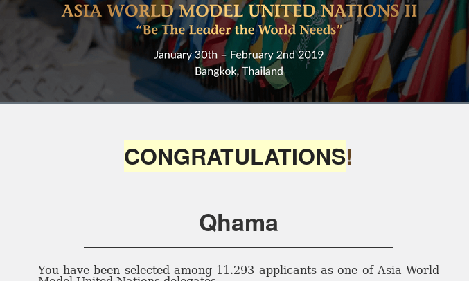 Get Qhama to the Asia World Model United Nations!